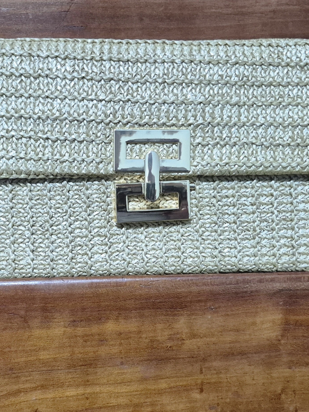 belk Beige Woven Clutch with Silver Turn-Lock